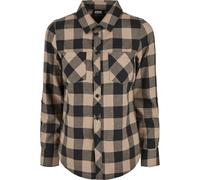 Urban Classics Damen Ladies Turnup Checked Flanell Shirt Hemd, Black/softtaupe, 3XL