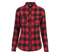 Langarmhemd URBAN CLASSICS "Urban Classics Damen Ladies Turnup Checked Flanell Shirt", Damen, Gr. S, US-Größen, schwarz, rot, 100% Baumwolle, normal, Hemden (38301102-S) schwarz, rot