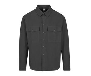 Langarmhemd URBAN CLASSICS "Urban Classics Herren Basic Crepe Shirt", Herren, Gr. M, US-Größen, grau (schwarz), 100% Baumwolle, unifarben, normal, ohne Ausschnitt, Hemden (45896161-M) schwarz
