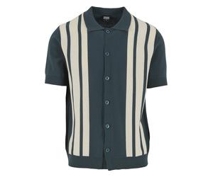 Langarmhemd URBAN CLASSICS "Urban Classics Knit Retro Shirt", Herren, Gr. L, US-Größen, blau (bottlegrün, sandweiß), 100% Baumwolle, normal, Hemden (63295700-L) bottlegrün, sandweiß