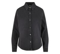 Langarmhemd URBAN CLASSICS "Urban Classics Ladies Denim Shirt", Damen, Gr. S, US-Größen, schwarz washed, 98% Baumwolle, 2% Elasthan, unifarben, normal, Hemden (83032432-S) schwarz washed