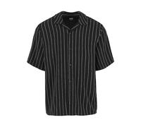 Langarmhemd URBAN CLASSICS "Urban Classics Striped Crinkle Resort Shirt", Herren, Gr. M, US-Größen, schwarz, sanftes weiß, 92% Polyester, 6% Viskose, 2% Elasthan, Hemden (34888227-M) schwarz, sanftes