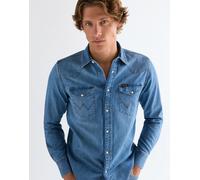Langarmhemd WRANGLER "WESTERN SHIRT", Herren, Gr. XL, N-Gr, mid_light_wash, Web, Obermaterial: 100% Baumwolle, regular fit normal, Ärmel mit Ärmelschlitz Manschette mit Druckknöpfen, Hemden (24037235-