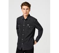 Langarmhemd WRANGLER "WESTERN SHIRT", Herren, Gr. XXL, N-Gr, rinse schwarz, Web, Obermaterial: 100% Baumwolle, regular fit normal, Ärmel mit Ärmelschlitz Manschette mit Druckknöpfen, Hemden Langarmhem