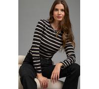 Langarmshirt AJC, Damen, Gr. 36/38, schwarz (taupe, schwarz), Jersey, Obermaterial: 100% Baumwolle, gestreift, figurbetont, Rundhals, abgesteppt, Shirts Langarmshirt, im casual Stil, mit Rundhalsaussc