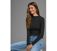 Langarmshirt AJC, Damen, Gr. 42, schwarz, Rippware, Obermaterial: 60% Baumwolle, 40% Polyester, unifarben, Basic, sehr figurbetont, hoch geschlossener Ausschnitt, abgesteppte Kante, Shirts Langarmshir