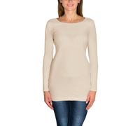 Langarmshirt ALKATO "Damenshirt Alkato Damen Langarm Longshirt Langarmshirt", Damen, Gr. L, beige (hellbeige), Obermaterial: 92% Baumwolle CO. 8% Elasthan EL., Shirts Langarmshirt (44048444-L) hellbei
