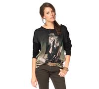 Langarmshirt ANISTON CASUAL, Damen, Gr. 34, grün (schwarz, grasgrün, beige), Web, Obermaterial: 100% Polyester. Rückseite: 95% Viskose, 5% Elasthan. Ärmel: 95% Viskose, 5% Elasthan, bedruckt, oversize