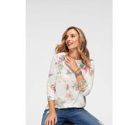 Langarmshirt ANISTON CASUAL, Damen, Gr. 38, bunt (wollweiß, gelb, pink, grün), Feinstrick, Obermaterial: 100% Polyester, gemustert, leicht transparent, figurumspielend Po-bedeckend, Rundhals, Shirts L