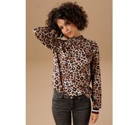Langarmshirt ANISTON CASUAL, Damen, Gr. 40, bunt (hellbraun, braun, schwarz, sand, weiß, rot), Single Jersey, Obermaterial: 95% Viskose, 5% Elasthan, bedruckt, lässig geschnitten hüftbedeckend, Rippbü