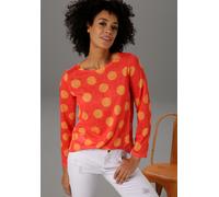 Langarmshirt ANISTON CASUAL, Damen, Gr. 40, orange (orangerot, orange), Feinstrick, Obermaterial: 100% Polyester, Leinenoptik, gepunktet, figurumspielend Po-bedeckend, Rundhals, Shirts Rundhalsshirt L