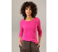 Langarmshirt ANISTON CASUAL, Damen, Gr. 44, pink, Rippware, Obermaterial: 95% Baumwolle, 5% Elasthan, Strukturmuster, unifarben, figurbetont hüftbedeckend, Rundhals, gewellter Abschluss, Shirts Langar