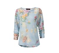 Langarmshirt ANISTON CASUAL, Damen, Gr. 48, blau (hellblau, gelb, grün, beere), Feinstrick, Obermaterial: 100% Polyester, bedruckt, leicht transparent, figurumspielend Po-bedeckend, Rundhals, Shirts L