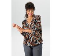 Langarmshirt ANISTON PLUS, Damen, Gr. 44, orange (blau, braun, weiß, orange, braun), Jersey, Obermaterial: 95% Viskose, 5% Elasthan, bedruckt, figurumspielend Po-bedeckend, V-Ausschnitt, Shirts Langar