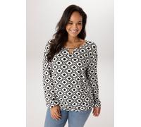 Langarmshirt ANISTON PLUS, Damen, Gr. 44, schwarz-weiß (schwarz, weiß), Single Jersey, Obermaterial: 95% Viskose, 5% Elasthan, figurumspielend Po-bedeckend, Rundhals, elastischer Bund mit Gummizug, Sh