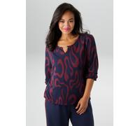 Langarmshirt ANISTON PLUS, Damen, Gr. 46, marine, bordeaux, Single Jersey, Obermaterial: 95% Viskose, 5% Elasthan, figurumspielend Po-bedeckend, Rundhals, elastischer Bund mit Gummizug, Shirts Langarm
