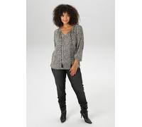 Langarmshirt ANISTON PLUS, Damen, Gr. 46, sanftes weiß, schwarz, beige, Single Jersey, Obermaterial: 95% Viskose, 5% Elasthan, gemustert, figurumspielend Po-bedeckend, Rundhals, elastischer Bund mit G