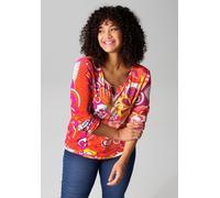 Langarmshirt ANISTON PLUS, Damen, Gr. 50, bunt (fuchsia, weiß, orangerot, gelb, türkis, hummer), Single Jersey, Obermaterial: 95% Viskose, 5% Elasthan, bedruckt, geblümt, gemustert, figurumspielend Po