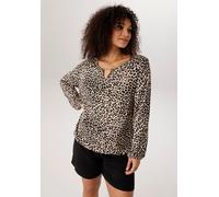 Langarmshirt ANISTON PLUS, Damen, Gr. 50, bunt (schwarz, beige, braun), Single Jersey, Obermaterial: 95% Viskose, 5% Elasthan, figurumspielend Po-bedeckend, Rundhals, mit Gummizug, Shirts Langarmshirt