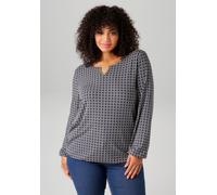 Langarmshirt ANISTON PLUS, Damen, Gr. 50, schwarz-weiß (schwarz, weiß), Single Jersey, Obermaterial: 95% Viskose, 5% Elasthan, bedruckt, gemustert, figurumspielend Po-bedeckend, Rundhals, elastischer 