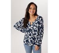Langarmshirt ANISTON PLUS, Damen, Gr. 52, weiß, blau, Single Jersey, Obermaterial: 95% Viskose, 5% Elasthan, gemustert, figurumspielend Po-bedeckend, Rundhals, mit Gummizug, Shirts Langarmshirt, aus w