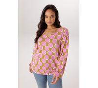 Langarmshirt ANISTON PLUS, Damen, Gr. 54, bunt (rose, grün, weiß), Single Jersey, Obermaterial: 95% Viskose, 5% Elasthan, gemustert, figurumspielend Po-bedeckend, Rundhals, elastischer Bund mit Gummiz