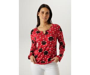 Langarmshirt ANISTON SELECTED, Damen, Gr. 38, rot, rost, natur, schoko, Single Jersey, Obermaterial: 95% Viskose, 5% Elasthan, bedruckt, gemustert, figurumspielend hüftbedeckend, Rundhals, elastischer