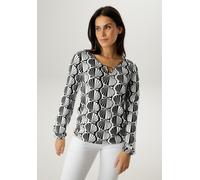 Langarmshirt ANISTON SELECTED, Damen, Gr. 38, schwarz-weiß (schwarz, weiß), Single Jersey, Obermaterial: 95% Viskose, 5% Elasthan, bedruckt, gemustert, figurumspielend hüftbedeckend, Rundhals, elastis