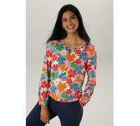 Langarmshirt ANISTON SELECTED, Damen, Gr. 40, bunt (orange, beige, rot, camel, blau, hellblau, rosa, grün, zimt), Single Jersey, Obermaterial: 95% Viskose, 5% Elasthan, geblümt, gemustert, figurumspie