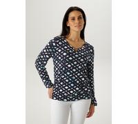Langarmshirt ANISTON SELECTED, Damen, Gr. 46, marine, türkis, wollweiß, petrol, hellblau, Single Jersey, Obermaterial: 95% Viskose, 5% Elasthan, bedruckt, gemustert, figurumspielend hüftbedeckend, Run