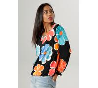 Langarmshirt ANISTON SELECTED, Damen, Gr. 46, bunt (schwarz, türkis, orange, blau, rot, beige), Single Jersey, Obermaterial: 95% Viskose, 5% Elasthan, bedruckt, geblümt, figurumspielend hüftbedeckend,