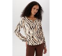 Langarmshirt ANISTON SELECTED, Damen, Gr. 48, beige, camel, schwarz, anthra, braun, taupe, camel, Single Jersey, Obermaterial: 95% Viskose, 5% Elasthan, bedruckt, gemustert, figurumspielend hüftbedeck