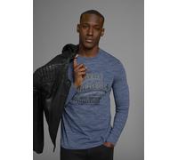 Langarmshirt ARIZONA "Arizona Langarmshirt in melierter Optik und modischen Print", Herren, Gr. XL (56/58), blau (dunkelblau meliert), Single Jersey, Obermaterial: 80% Baumwolle, 20% Polyester, bedruc