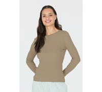 Langarmshirt ATHLECIA "Lankae", Damen, Gr. 46, braun (camelfarben), 57% Baumwolle, 38% Modal, 5% Elasthan, unifarben, normal, Rundhals, Shirts Langarmshirt, mit feuchtigkeitsregulierenden Eigenschafte