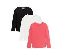 Langarmshirt BONPRIX "Langarmshirt aus reiner Baumwolle (3er Pack)", Mädchen, Gr. 152/158, schwarz (schwarz, wollweiß, himbeere), Obermaterial: 100% Baumwolle, regular fit, Shirts Langarmshirt, regula