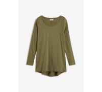 Langarmshirt BONPRIX "Langarmshirt aus reiner Baumwolle", Damen, Gr. 52/54 (XXL), grün (oliv), Obermaterial: 100% Baumwolle, loose fit, Shirts Langarmshirt, Langarmshirt aus reiner Baumwolle (68018858