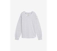 Langarmshirt BONPRIX, Damen, Gr. 36/38 (S), weiß, dunkelblau gestreift, Jersey, Obermaterial: 100% Baumwolle, geringelt, gestreift, loose fit hüftbedeckend, Rundhals, weit angesetztes Bündchen, Shirts