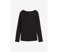 Langarmshirt BONPRIX, Damen, Gr. 40/42 (M), schwarz, Web, Obermaterial: 100% Baumwolle, unifarben, tailliert hüftbedeckend, Rundhals, gerader Abschluss, Shirts Langarmshirt, leicht taillierte Passform