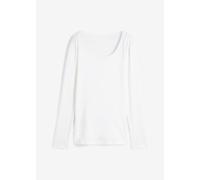 Langarmshirt BONPRIX, Damen, Gr. 44/46 (L), weiß, Web, Obermaterial: 100% Baumwolle, unifarben, tailliert hüftbedeckend, Rundhals, gerader Abschluss, Shirts Langarmshirt, leicht taillierte Passform, R