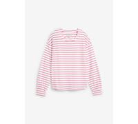 Langarmshirt BONPRIX, Damen, Gr. 48/50 (XL), weiß (weiß, erdbeere gestreift), Jersey, Obermaterial: 100% Baumwolle, geringelt, gestreift, loose fit hüftbedeckend, Rundhals, weit angesetztes Bündchen,