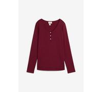Langarmshirt BONPRIX, Damen, Gr. 48/50 (XL), ahornrot, Jersey, Obermaterial: 100% Baumwolle, unifarben, schmal hüftbedeckend, Rundhals, Shirts Langarmshirt, schmale Passform, Langarm, mit kurzer Knopf