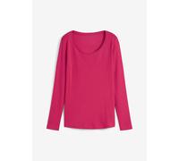 Langarmshirt BONPRIX, Damen, Gr. 56/58 (XXXL), rosa (beerenrot), Web, Obermaterial: 100% Baumwolle, unifarben, tailliert hüftbedeckend, Rundhals, gerader Abschluss, Shirts Langarmshirt, leicht taillie