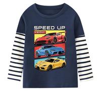 Langarmshirt Baby Jungen Langarm Shirts Kinder Pullover Tops 1 2 Jahre Rennwagen Auto Dunkelblau Gr.92