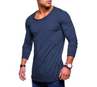 Langarmshirt BEHYPE "Dust L/S", Herren, Gr. S, blau (dunkelblau), 100% Baumwolle, unifarben, Shirts Langarmshirt, mit weitem Halsausschnitt (76632243-S) dunkelblau