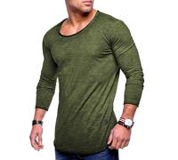 Langarmshirt BEHYPE "Dust L/S", Herren, Gr. S, grün (dunkelgrün), 100% Baumwolle, unifarben, Shirts Langarmshirt, mit weitem Halsausschnitt (42284241-S) dunkelgrün