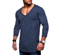 Langarmshirt BEHYPE "NUKE L/S", Herren, Gr. M, blau, 100% Baumwolle, unifarben, Shirts Langarmshirt, mit V-Ausschnitt (25434150-M) blau