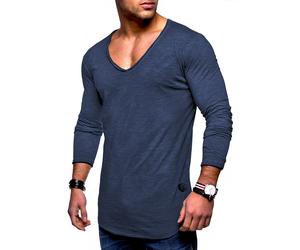 Langarmshirt BEHYPE "NUKE L/S", Herren, Gr. M, blau, 100% Baumwolle, unifarben, Shirts Langarmshirt, mit V-Ausschnitt (25434150-M) blau