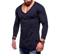 Rello & Reese Herren Oversize Longsleeve V-Neck Rundhals Sweatshirt MT-7314 [Dunkelblau,