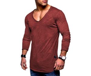 Langarmshirt BEHYPE "NUKE L/S", Herren, Gr. S, rot (bordeaux), 100% Baumwolle, unifarben, Shirts Langarmshirt, mit V-Ausschnitt (53982150-S) bordeaux