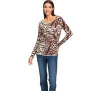 Rundhalsshirt HEINE "Druck-Shirt", Damen, Gr. 34, beige (beige, orange), 100% Baumwolle, gemustert, mehrfarbig, Rundhals, Shirts Rundhalsshirt (91293864-34) beige, orange